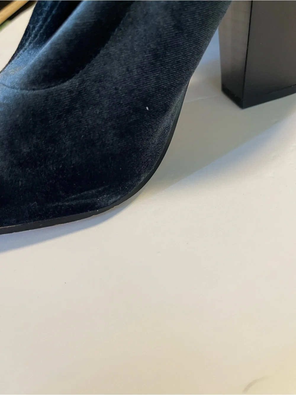 Zara Boots Over The Knee Size 9 Blue Velvet Pointed Toe Block Heel Pull On Party